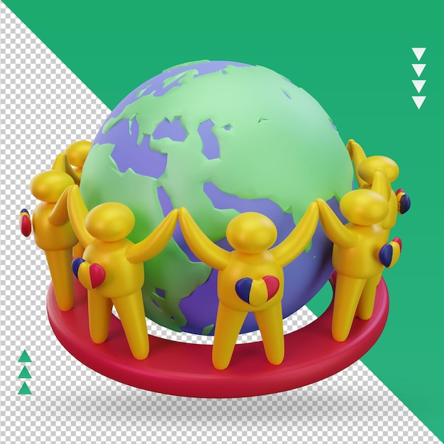 PSD 3d dia mundial da população pessoas bandeira do chade renderizando a vista esquerda