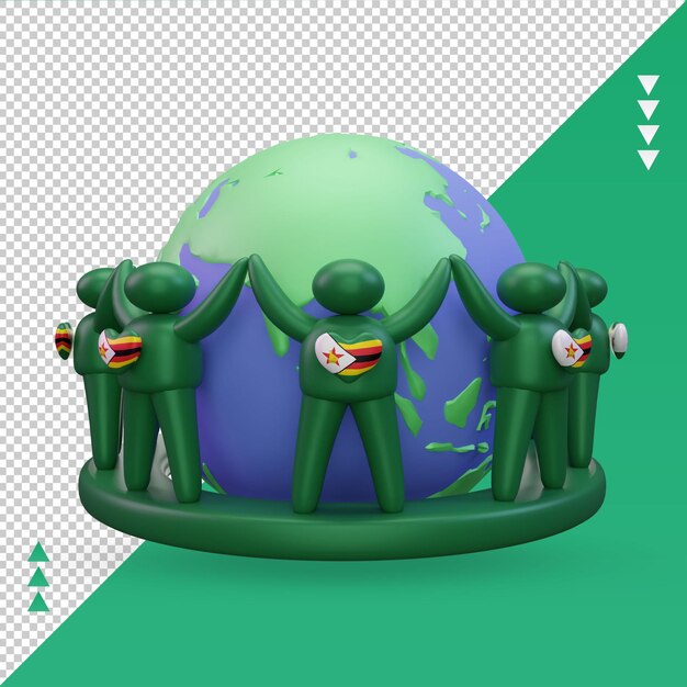 3d dia mundial da população pessoas bandeira do zimbábue renderização vista frontal