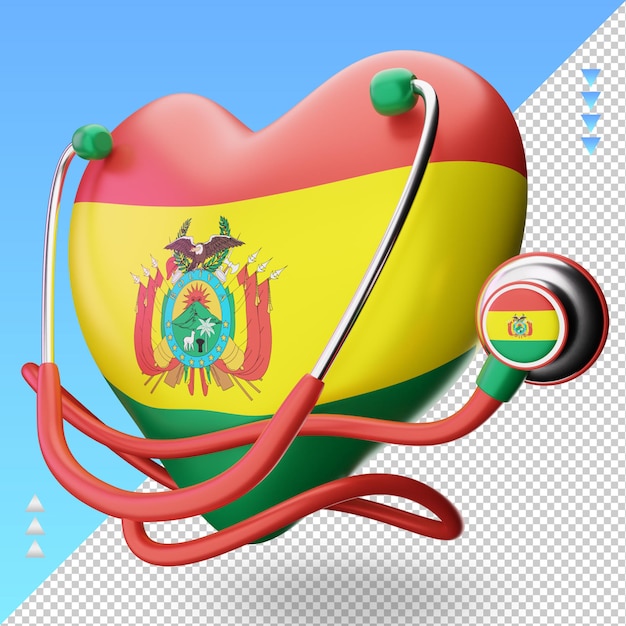 PSD 3d dia mundial da saúde bandeira da bolívia renderizando a visão correta