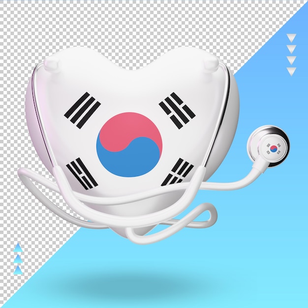 PSD 3d dia mundial da saúde bandeira da coreia do sul renderização vista frontal