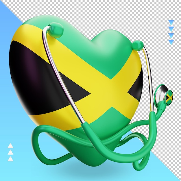 PSD 3d dia mundial da saúde bandeira da jamaica renderização da vista esquerda