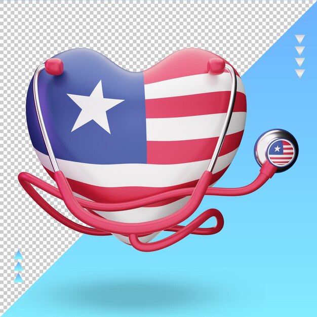 PSD 3d dia mundial da saúde bandeira da libéria renderização vista frontal