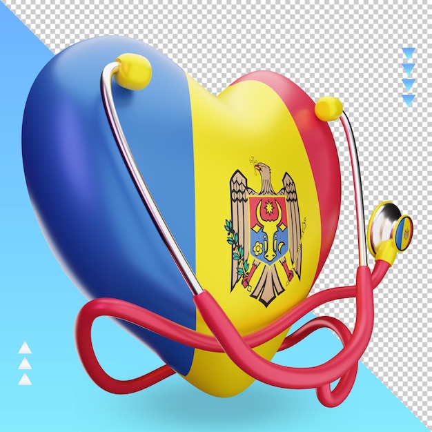 PSD 3d dia mundial da saúde bandeira da moldávia renderizando a vista esquerda