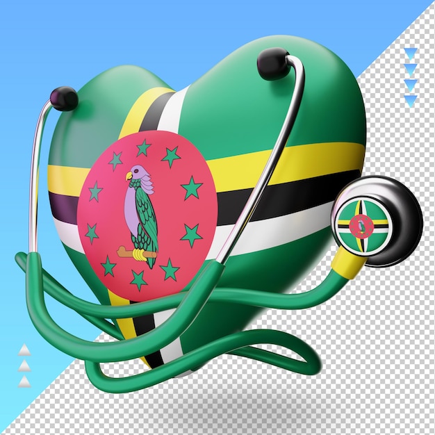 PSD 3d dia mundial da saúde bandeira de dominica renderizando a visão correta