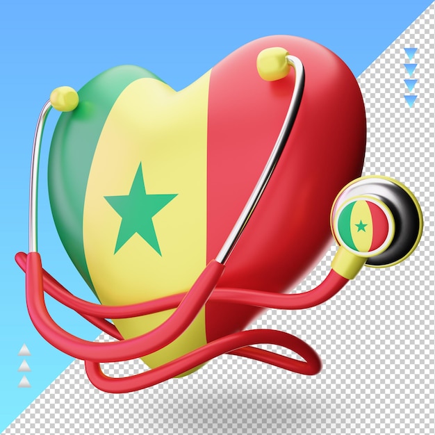 PSD 3d dia mundial da saúde bandeira do senegal renderizando a visão correta