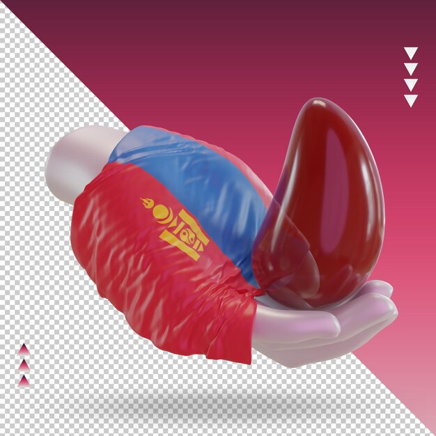 3d dia mundial do doador de sangue bandeira da Mongólia renderizando a vista esquerda