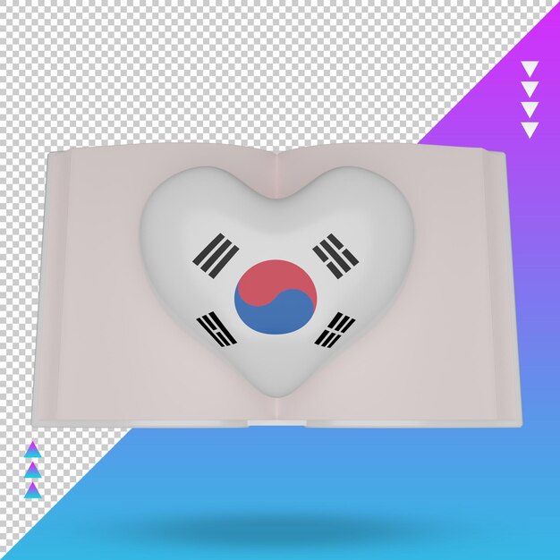 PSD 3d dia mundial do livro bandeira da coreia do sul renderização vista frontal