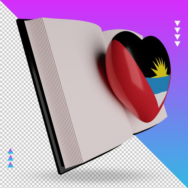 PSD 3d dia mundial do livro bandeira de antígua e barbuda renderizando a vista esquerda