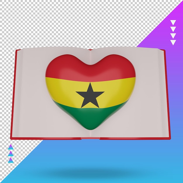 PSD 3d dia mundial do livro bandeira de gana renderização vista frontal