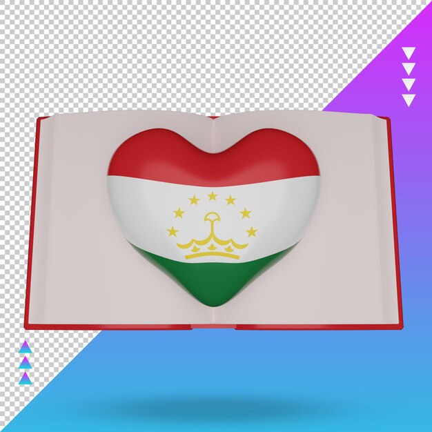 PSD 3d dia mundial do livro bandeira do tajiquistão renderização vista frontal