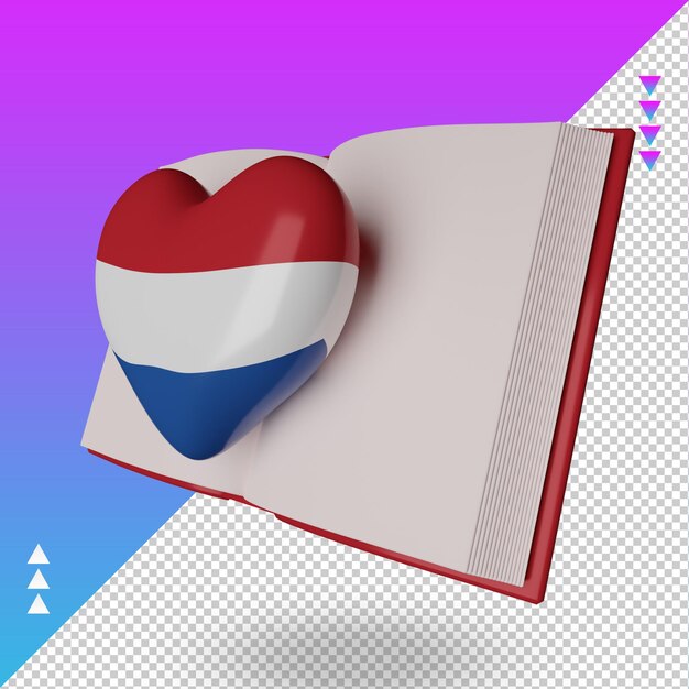 3d dia mundial do livro bandeira holandesa renderização vista direita