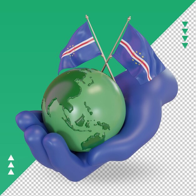 PSD 3d dia mundial do meio ambiente bandeira de cabo verde renderizando a vista direita