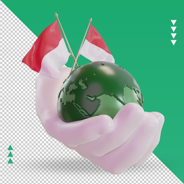 3d dia mundial do meio ambiente bandeira de mônaco renderizando a vista esquerda