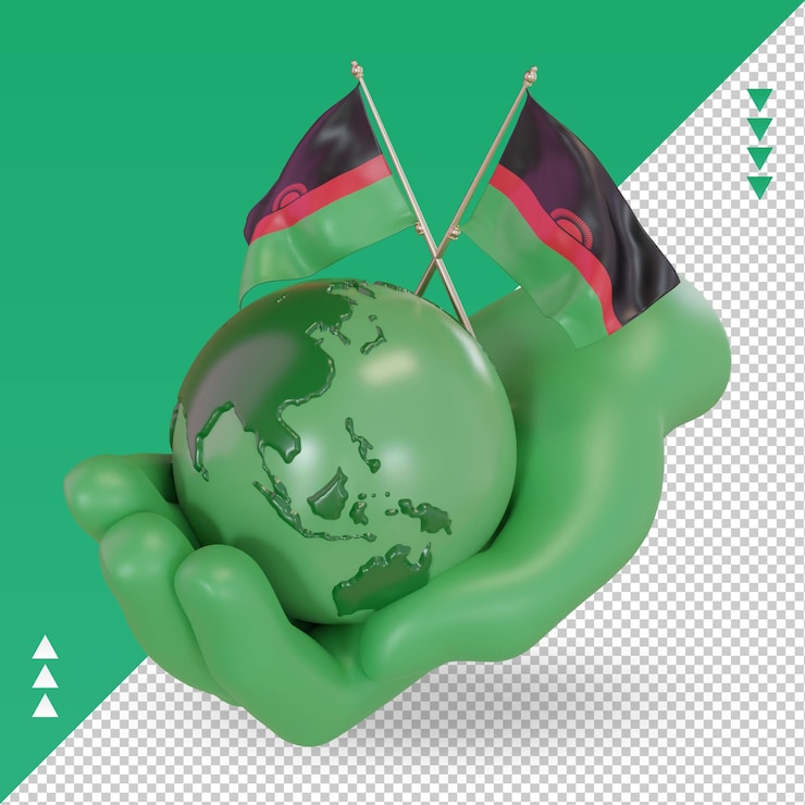 PSD 3d dia mundial do meio ambiente bandeira do malawi renderizando a visão correta