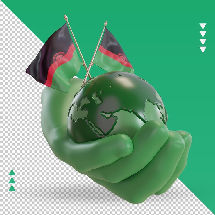 PSD 3d dia mundial do meio ambiente bandeira do malawi renderizando a vista esquerda