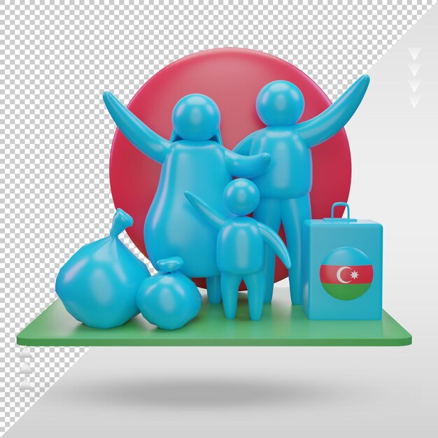 PSD 3d dia mundial dos refugiados bandeira do azerbaijão renderização vista frontal