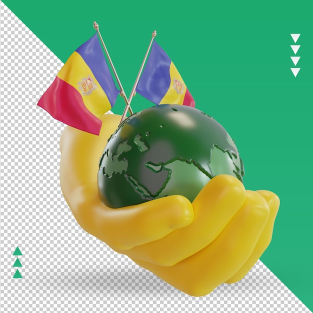 3d día mundial del medio ambiente bandera de andorra renderizado vista izquierda