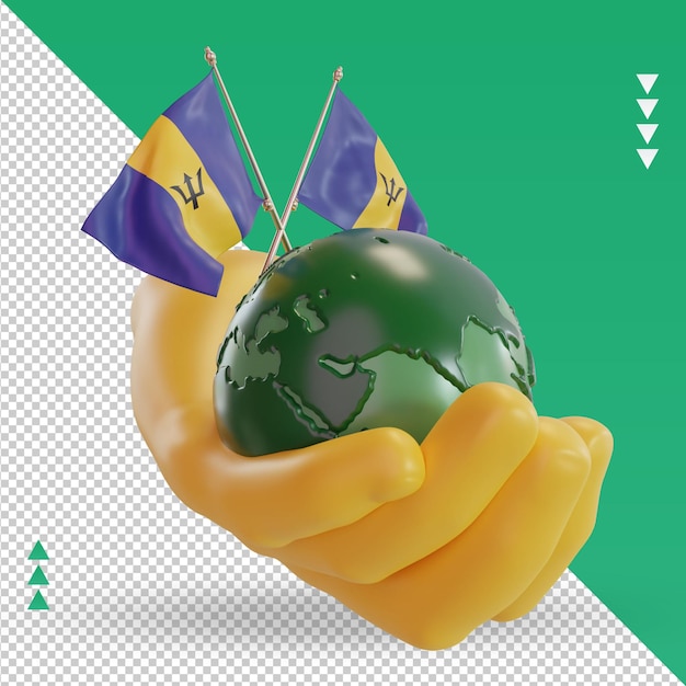 PSD 3d día mundial del medio ambiente bandera de barbados renderizado vista izquierda