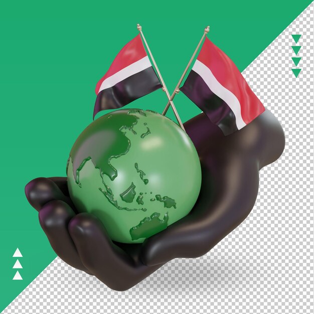 PSD 3d día mundial del medio ambiente bandera de yemen representación vista derecha