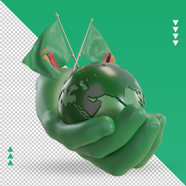 3d día mundial del medio ambiente bandera de zambia renderizado vista izquierda