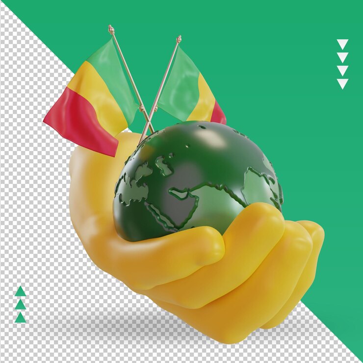 PSD 3d día mundial del medio ambiente malí bandera renderizado vista izquierda