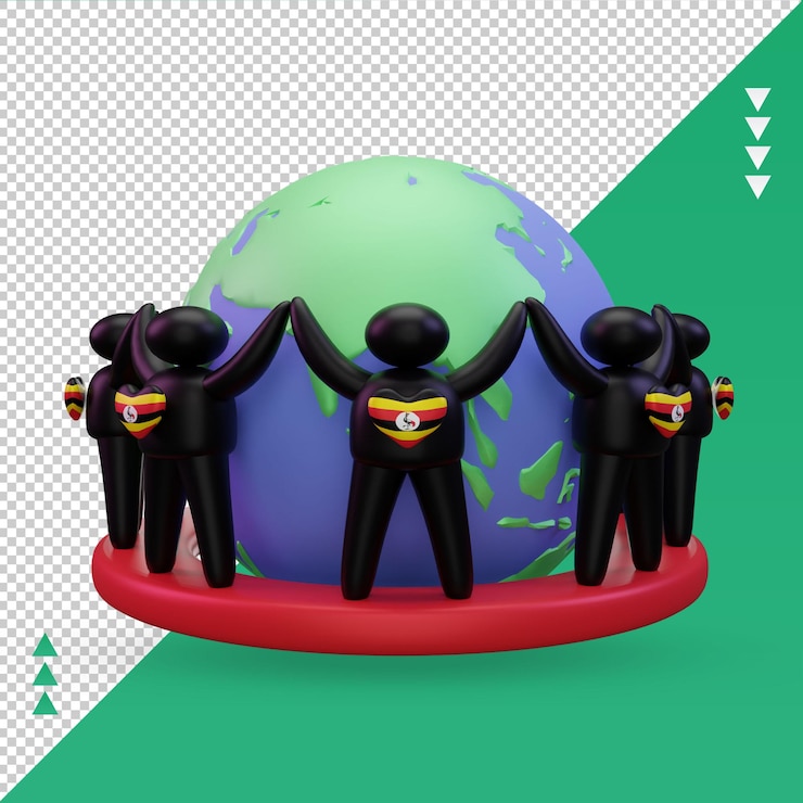 PSD 3d día mundial de la población gente bandera de uganda renderizado vista frontal
