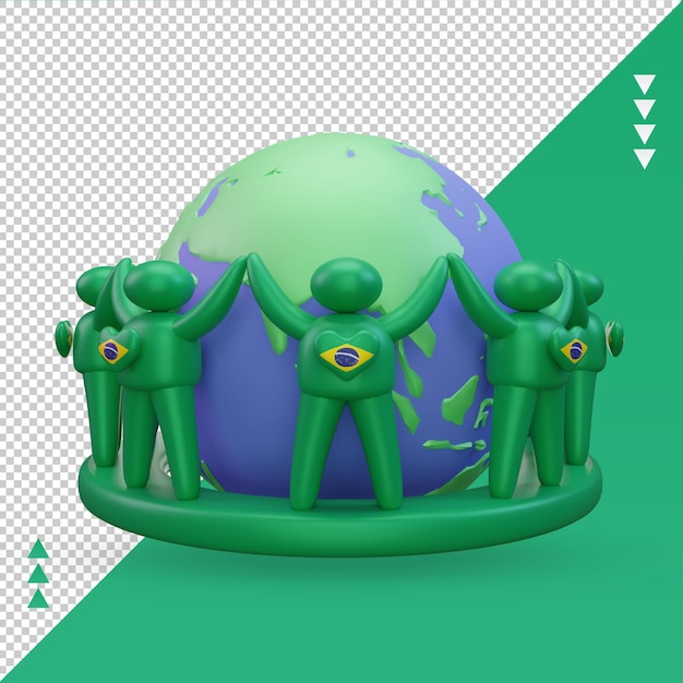 PSD 3d día mundial de la población gente brasil bandera renderizado vista frontal