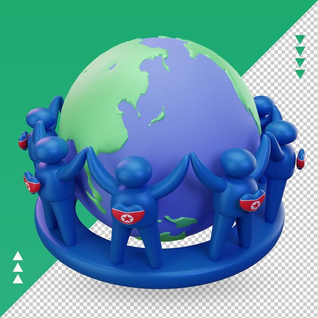 PSD 3d día mundial de la población personas bandera de corea del norte renderizado vista derecha