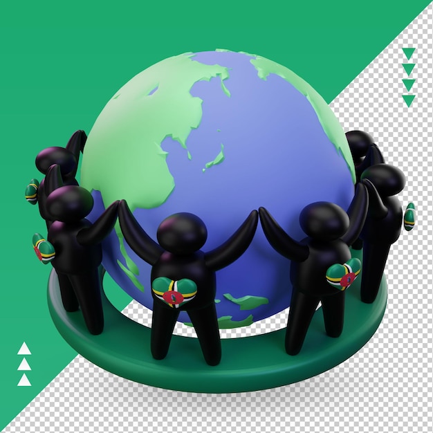 3d día mundial de la población personas bandera de dominica renderizado vista derecha