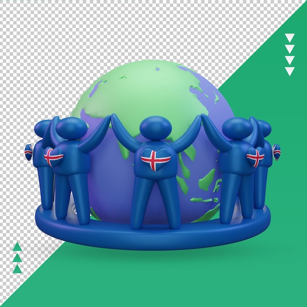 PSD 3d día mundial de la población personas bandera de islandia representación vista frontal