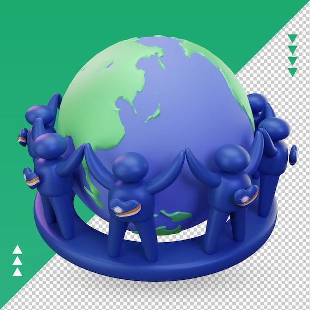 PSD 3d día mundial de la población personas bandera de las islas marshall renderizado vista derecha