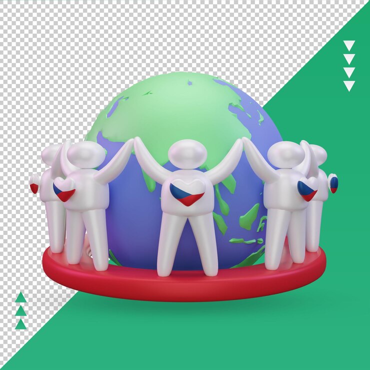 PSD 3d día mundial de la población personas bandera de república checa representación vista frontal