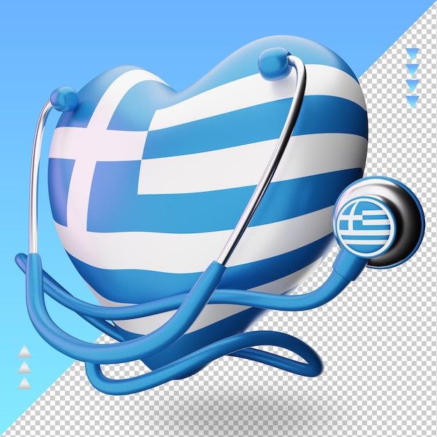 PSD 3d día mundial de la salud bandera de grecia renderizado vista derecha