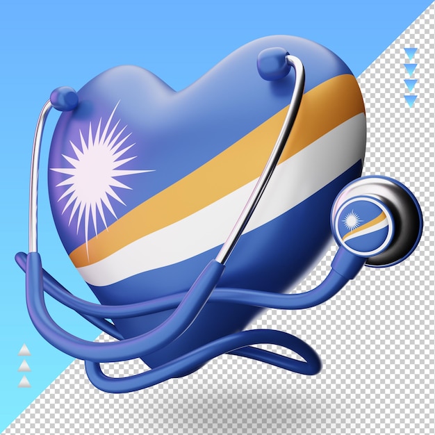 PSD 3d día mundial de la salud bandera de las islas marshall renderizado vista derecha