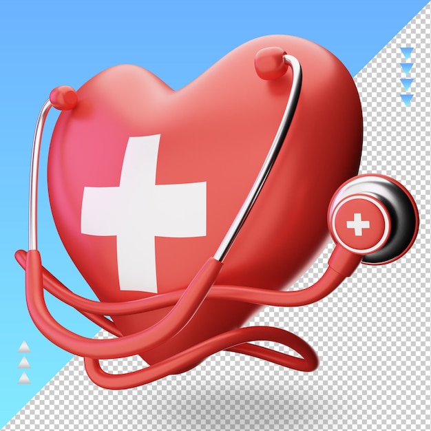3d día mundial de la salud bandera de Suiza renderizado vista derecha