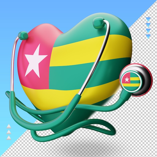 3d día mundial de la salud togo flag rendering vista derecha