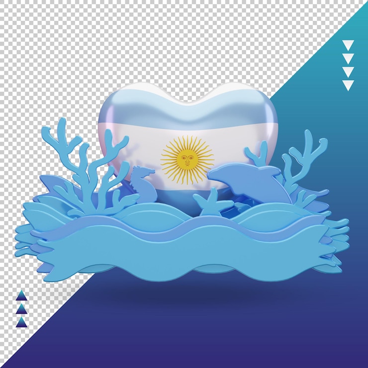 PSD 3d día del océano argentina amor bandera renderizado vista frontal