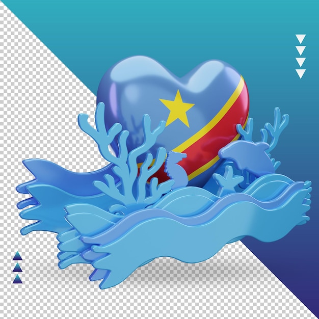3d día del océano congo democrático bandera de amor renderizado vista izquierda