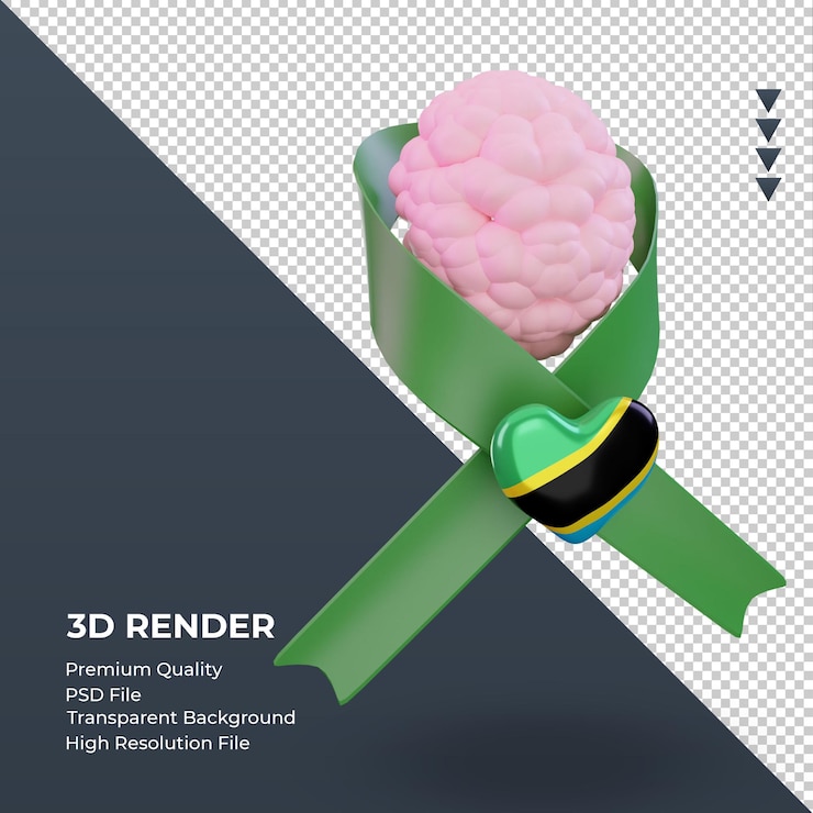 PSD 3d día de la salud mental bandera de tanzania representación vista izquierda