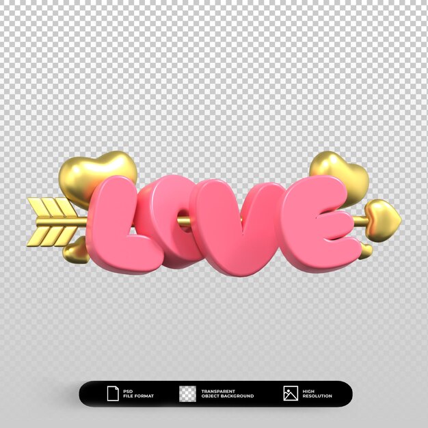 3D día de san valentín amor rosa letras con corazones icono ilustración aislado