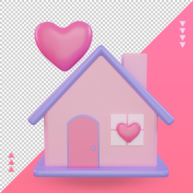 PSD 3d día de san valentín hogar amor icono representación vista frontal