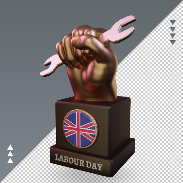 3d día del trabajo bandera del reino unido renderizado vista derecha