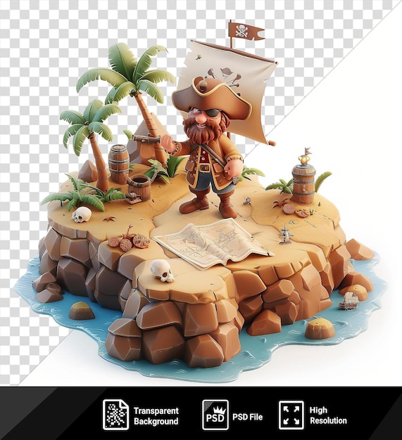 3d dibujos animados de piratas en busca de un tesoro escondido en una isla desierta png psd