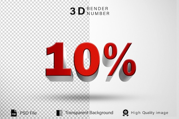3d diez descontos recientes 10 color de metal rojo aislado en fondo transparente