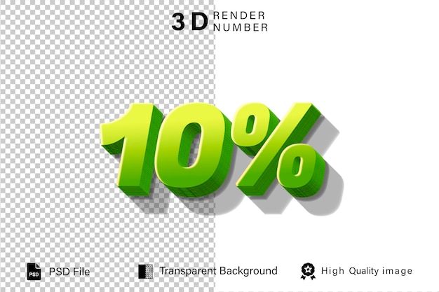 3d diez descontos recientes 10 verde con color limón aislado en fondo transparente