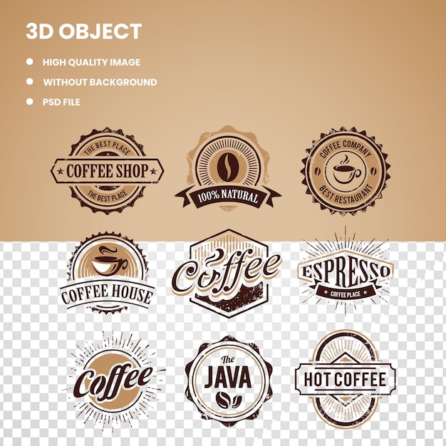 PSD 3d diferentes nombres de café