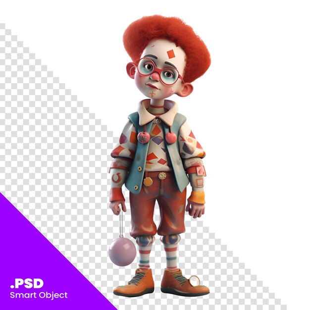 PSD 3d-digital-rendering eines niedlichen clowns, isoliert auf weißem hintergrund psd-vorlage