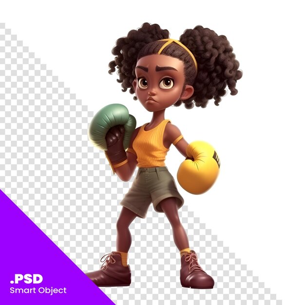 3d-digitale darstellung eines kleinen afroamerikanischen boxers, isoliert auf weißem hintergrund psd-vorlage