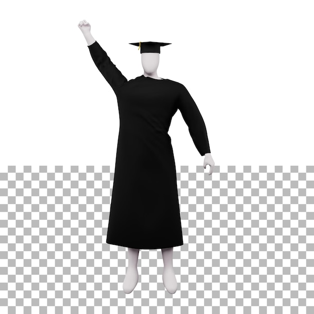 PSD 3d-diplom-abschlussfigur pose mit mütze und kleid und tut eine gruß-pose