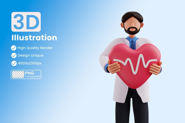 3d, docteur, de, tenue, coeur